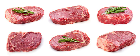 Fresh raw beef steak isolated on white background