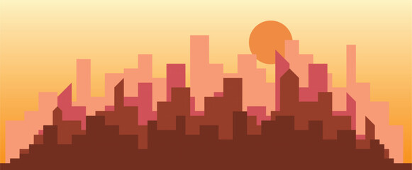 Fototapeta premium Abstract futuristic city sky sunset with modern buildings vector wallpaper background. Vector illustration EPS 10.