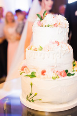 Luxury decorated wedding cake on the table