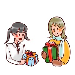 Woman and girl with presents