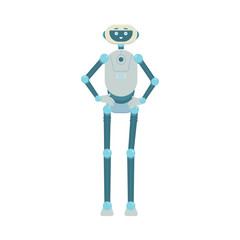 Cartoon cyborg robot standing and smiling isolated on white background