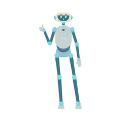 Robot cyborg cartoon character greeting flat vector illustration isolated.