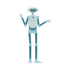 Cute cartoon humanoid robot showing OK hand sign and smiling