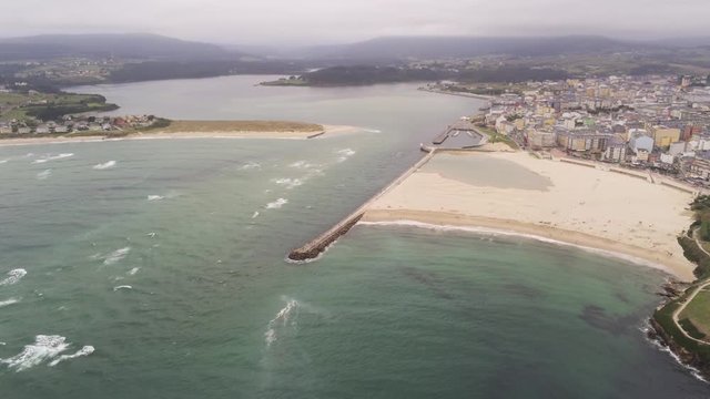 Beach in Foz, coastal village of Lugo. Galicia,Spain. Aerial Drone Footage