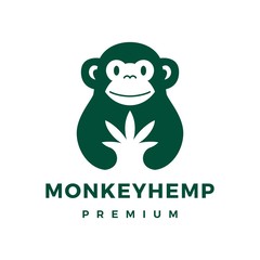 monkey cannabis hemp logo vector icon illustration