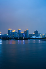 Naklejka premium The residential buildings along the Huangpu River in Shanghai, China.
