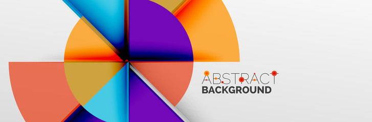 Fototapeta premium Bright color circles, abstract round shapes and triangles composition with shadow effects. Vector modern geometric design template