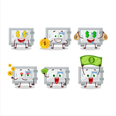 Digital safe box cartoon character with cute emoticon bring money