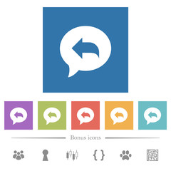 Reply message flat white icons in square backgrounds