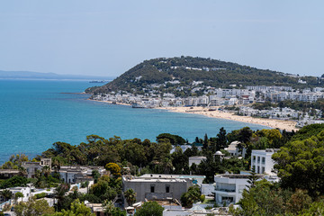 Fototapeta na wymiar Panoramic view of seaside in Gammarth. Tunisia, North Africa