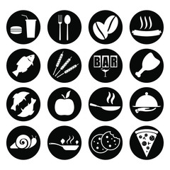 Internet food and drink icons black on white background, icons for design, vector illustration