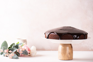 Fototapeta na wymiar Delicious chocolate cake on a beautiful background
