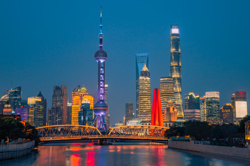 The night view of Lujiazui, the financial district in Shanghai, China.