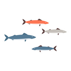 Obraz na płótnie Canvas Cartoon fish set isolated on white background - flat vector illustration.