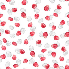 Pomegranate seeds on white background 2. Seamless pattern. Watercolor painting