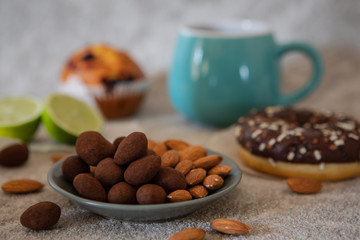 appetizing composition with nuts and chocolate