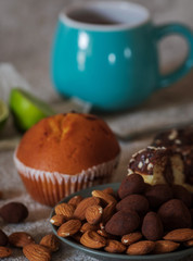 appetizing composition with nuts and chocolate