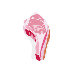 Raw t-bone meat slice. Fresh uncooked nutritious product. Butchery shop, farm market or processing plant design vector illustration isolated on white background