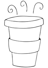 cup from coffee shop to go with hot coffee or tea, hot warming drink in winter, cute winter doodles coloring book, doodle style vector element