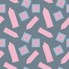 Seamless pattern on the theme of World Contraception Day on September 26. Decorated with a handwritten inscription and condom draw.