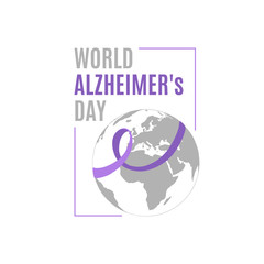 Vector illustration on the theme of World Alzheimer's Day on September 21. Decorated with a Ribbon on globe.