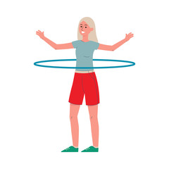 Senior woman performing sport exercise, flat vector illustration isolated.