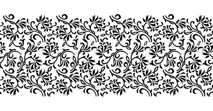 Seamless black and white abstract floral border design