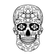 Illustration of mexican sugar skull. Design element for logo, emblem, sign, poster, card, banner. Vector illustration