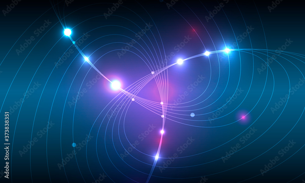 Poster Modern abstract web banner with colorful abstract bright rounded lines on blue background for concept design. Color gradient pattern background and geometric shape texture