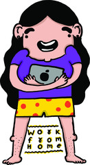 cute girl with his iPad work from home illustration vector isolated girl working from home