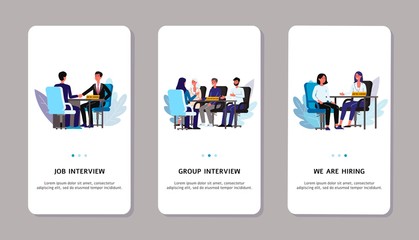Mobile applications set for recruitment agency flat cartoon vector illustration.