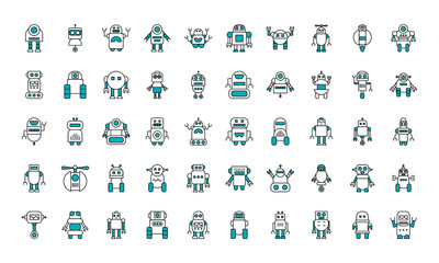 icon set of robotics, half line half color style