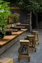 table and chairs in a garden