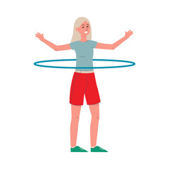 Vector illustration of a sports girl training with a hula hoop.