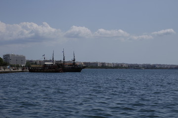 Small ferry on the port of Thessaloniki in Northern Greece