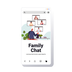 Naklejka na ściany i meble senior man having virtual meeting with family members in web browser windows during video call online communication concept smartphone screen portrait copy space vector illustration