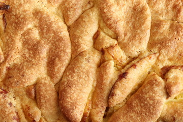 Homemade apple pie. Charlotte pie. Baking background. View from above