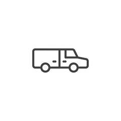 Refrigerator, truck line icon. linear style sign for mobile concept and web design. Fridge lorry outline vector icon. Symbol, logo illustration. Vector graphics