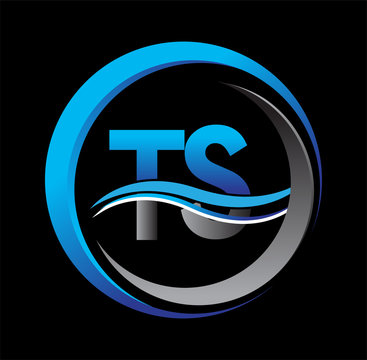 initial letter logo TS company name blue and grey color on circle and swoosh design. vector logotype for business and company identity.