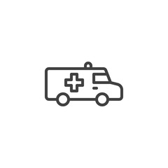 Ambulance car line icon. linear style sign for mobile concept and web design. Emergency van outline vector icon. Symbol, logo illustration. Vector graphics