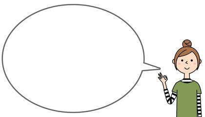 OKサインをする若い女性　ふきだし
