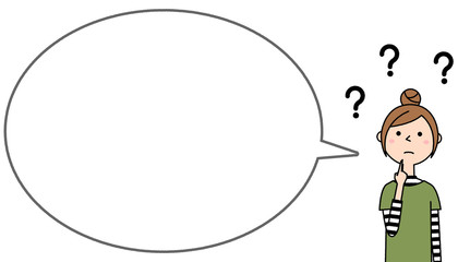 疑問をもつ若い女性　ふきだし
