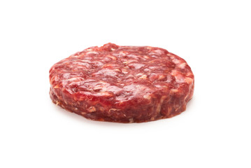 Raw minced beef isolated on white background.