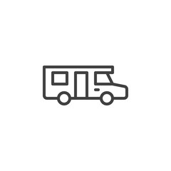 Camper trailer line icon. linear style sign for mobile concept and web design. Caravan car, trailer outline vector icon. Symbol, logo illustration. Vector graphics