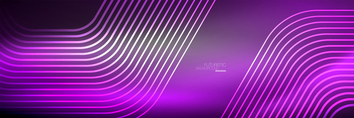 Shiny neon lines, stripes and waves, technology abstract background. Trendy abstract layout template for business or technology presentation, internet poster or web brochure cover, wallpaper