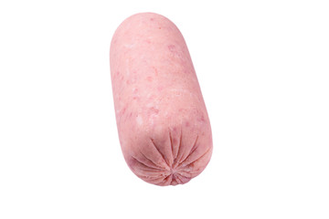 Boiled sausage isolated on white background. Slices.