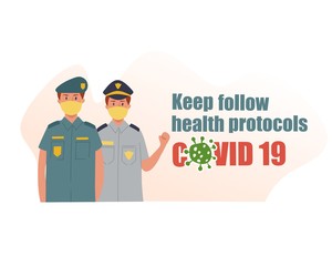 Police using mask. Keep health protocols covid 19