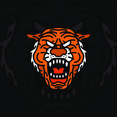 Vintage Flat Roaring Tiger Head Mascot Logo