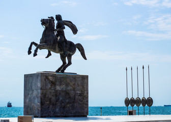 Photograph of the Statue of Alexander The Great monument, in Thessaloniki, Greece, on a clear...