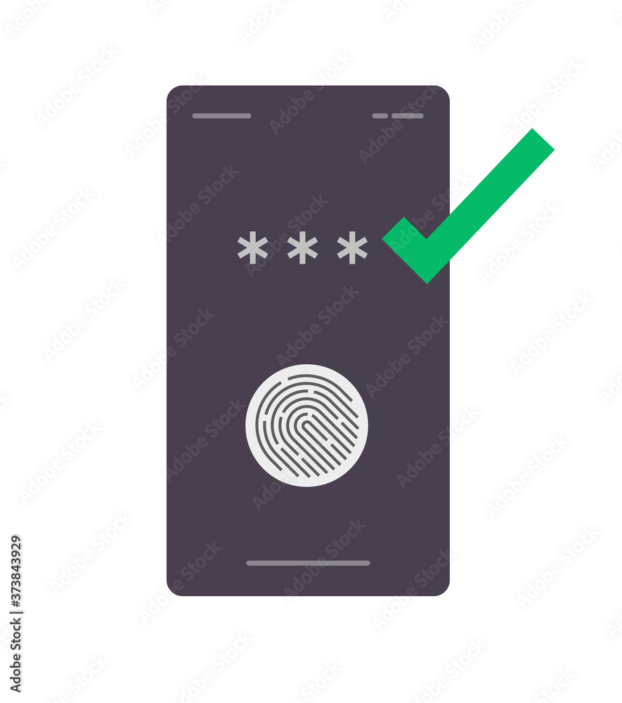 Poster touch fingerprint id secure identification on phone vector icon, digital biometric sensor on mobile 